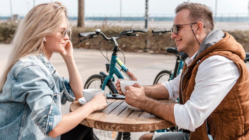 man and woman chatting